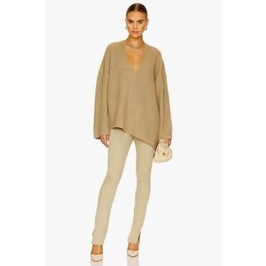 Revolve WEWOREWHAT Solid V Neck Sweater Solid Tan Oat Oversized Knitwear M/L
